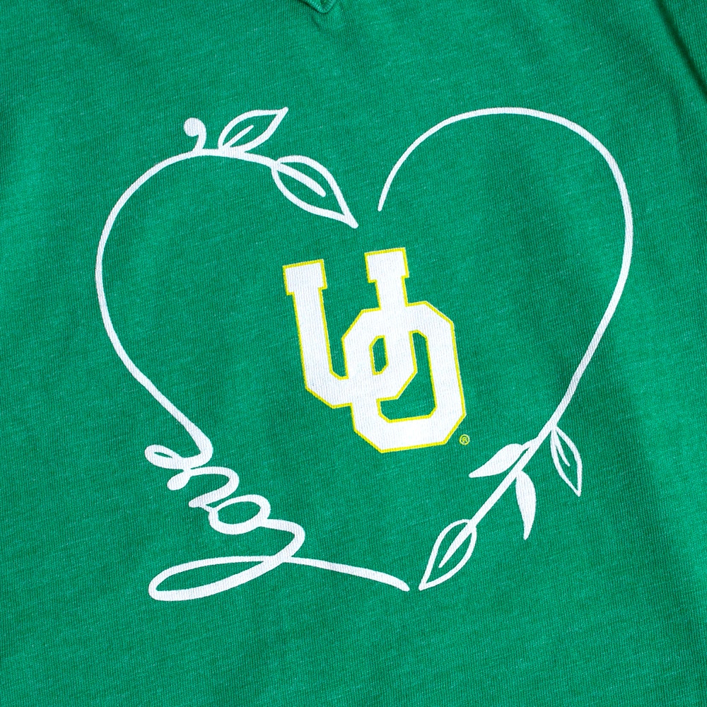 Interlocking UO, Green, Crew Neck, Cotton Blend, Kids, Toddler, Wes and Willy, Heart Ruffle, T-Shirt, 803178